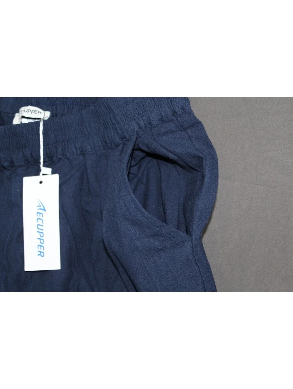 TECUPPER Stylish Blue Cotton Wide-Leg Pants With Pockets XL